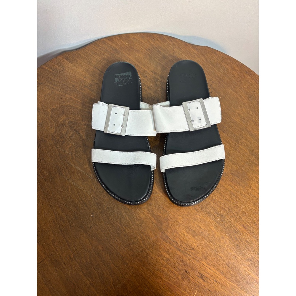 Sorel White Leather Double Strap Buckle Slide Sandals‎ Women's Size 7